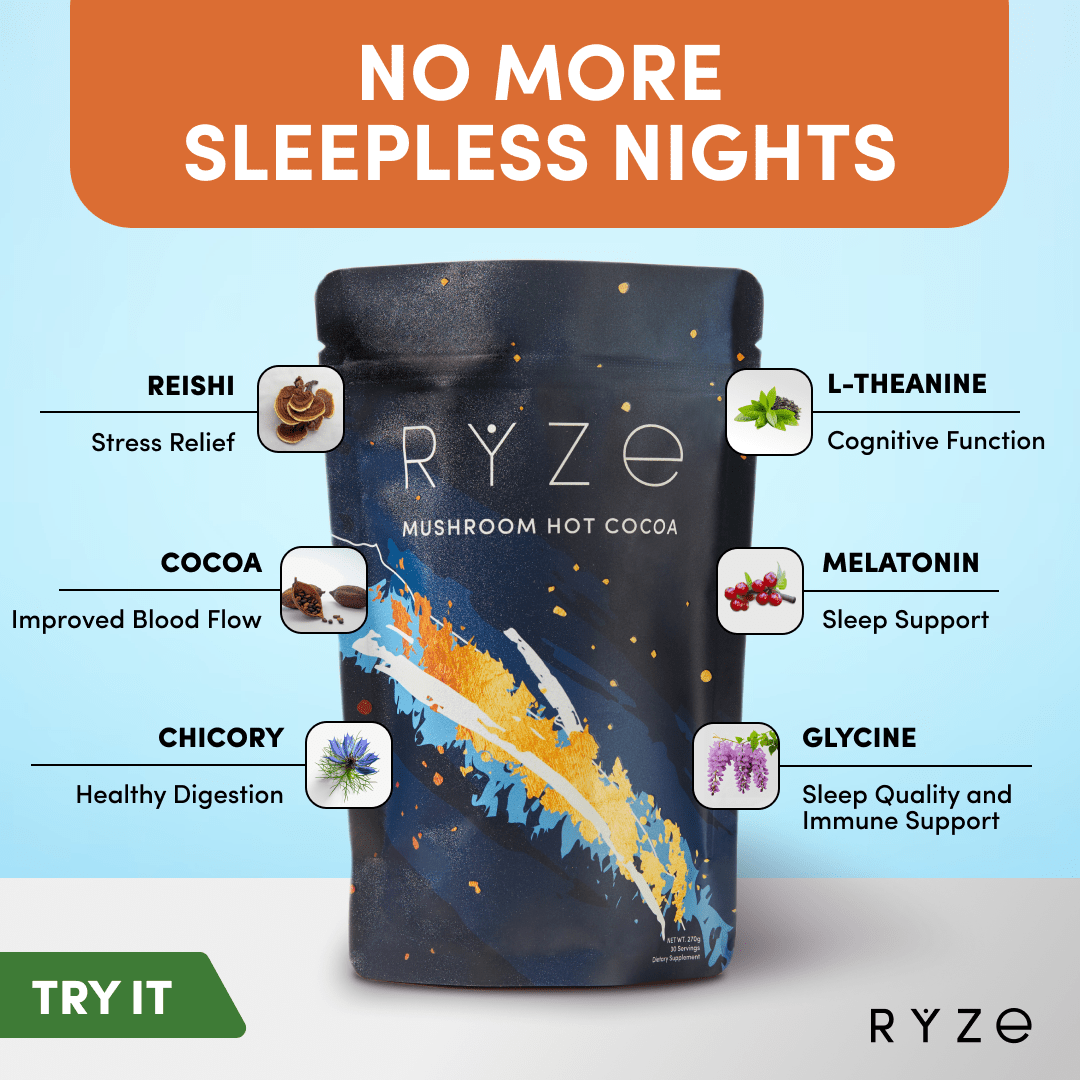 RYZE Hot Cocoa - with 6 Sleep Superfoods to Help Fall Asleep and Stay Asleep - ZNM4