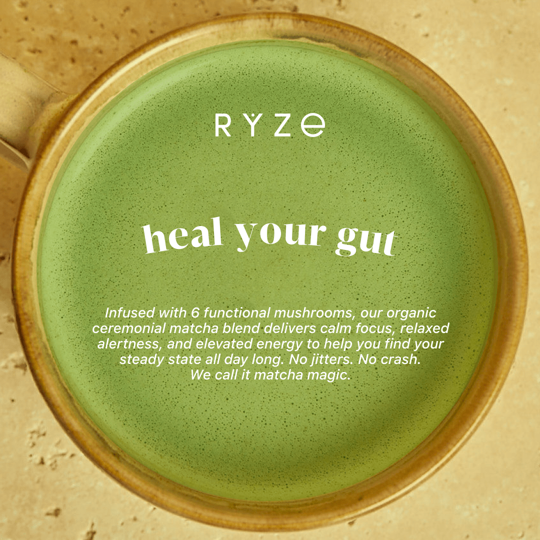 RYZE Mushroom Matcha - with 6 Organic Adaptogenic Mushrooms Grown In USA and Ceremonial-Grade Japanese Matcha - 58YQ