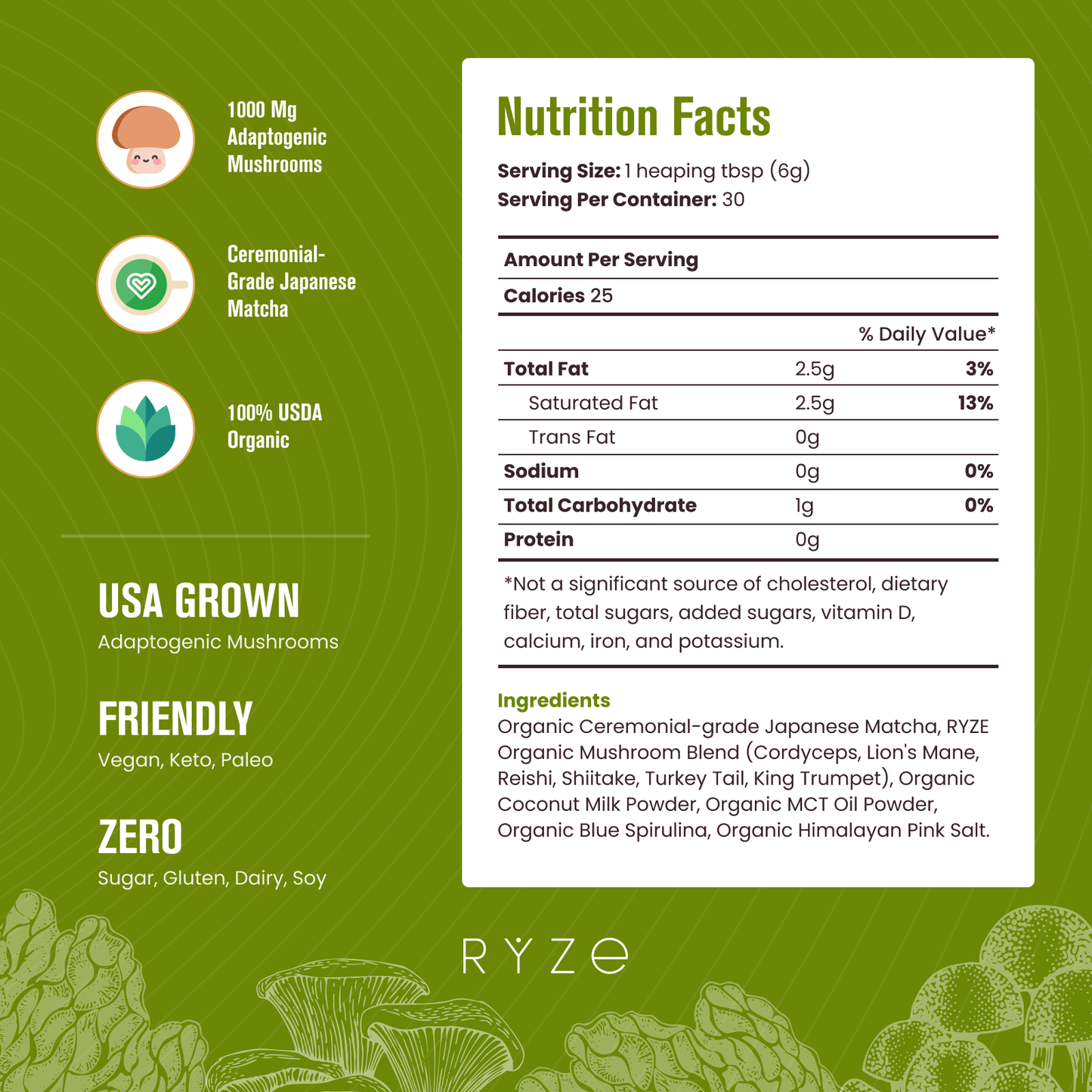 RYZE Organic Mushroom Matcha Starter Kit (60 servings) - W361